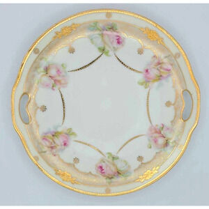 Antique 1910's Prussia Erdmann Schlegelmilch "Rose" Handled Serving Plate